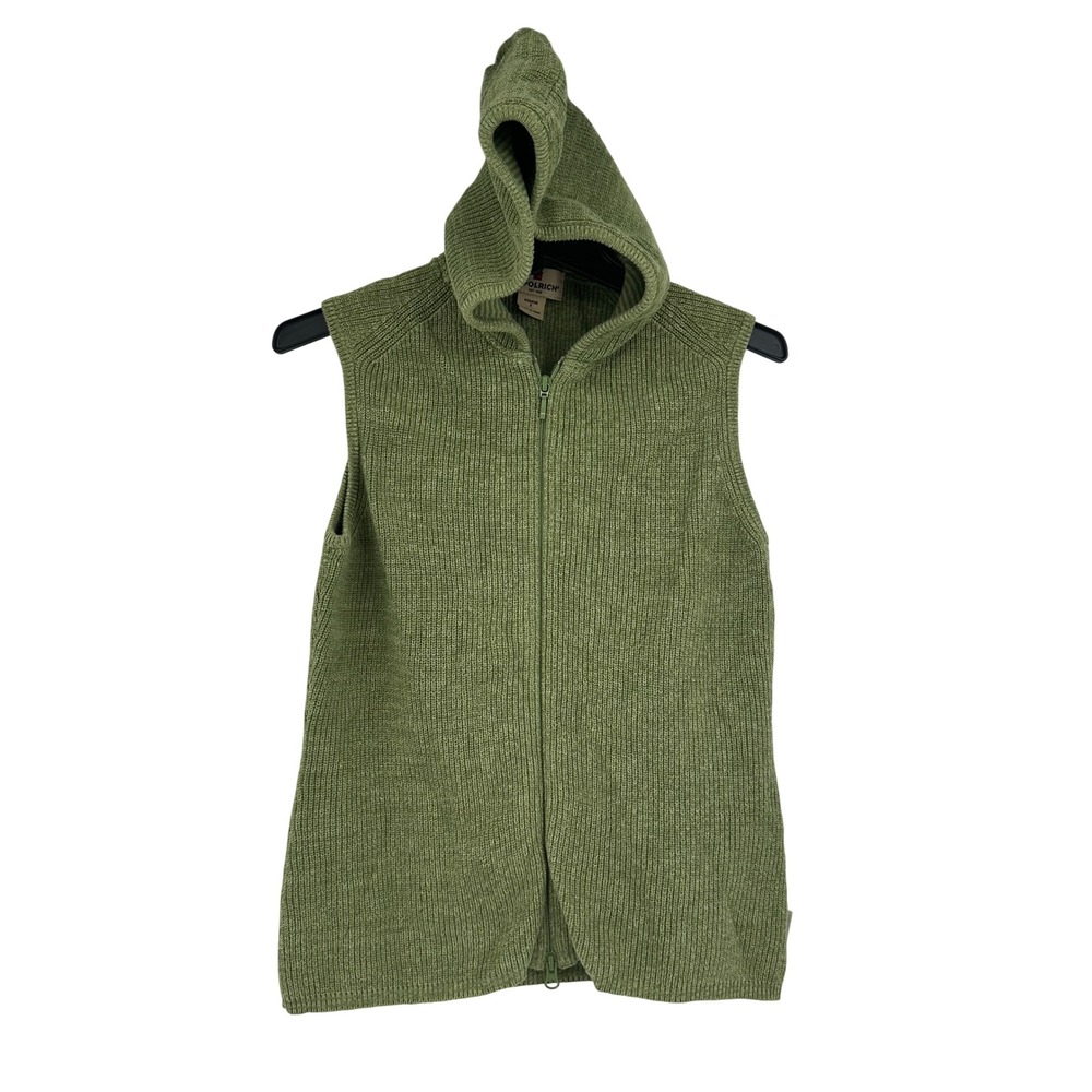 Woolrich Womens Surf Sage Heather Green Ribbed Knit Full Zip Hooded Vest Small